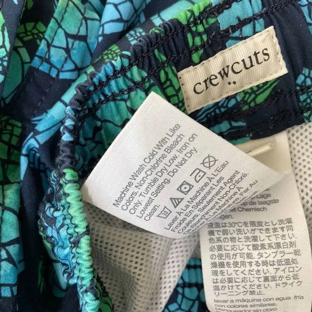 J. Crew Crewcuts Boys 14 Navy Sea Turtle Swim Trunks mesh lining drawstring